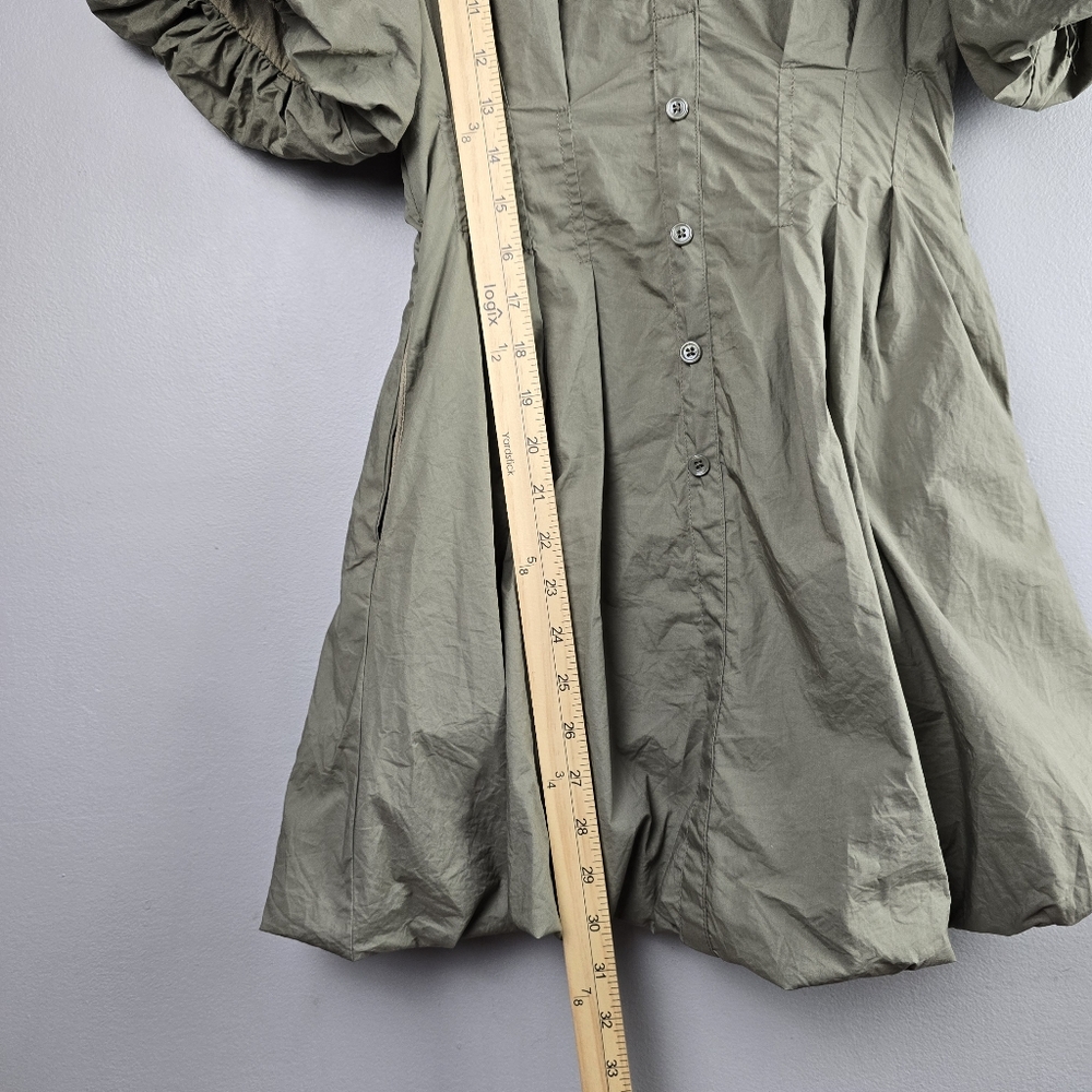 Karlie Solid Pleat Bubble Hem Mini Shirt Dress Button Up Olive Green Womens Sz S - Picture 13 of 15